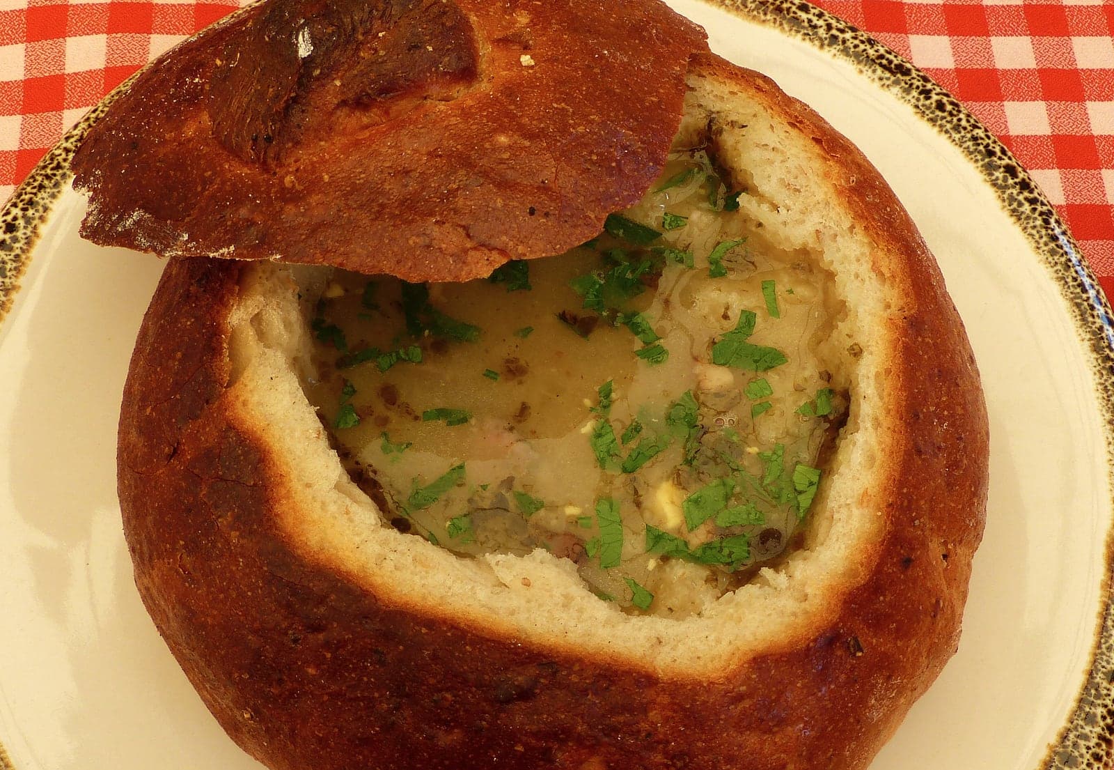 Polish sour rye soup in bread